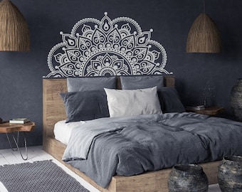 Half Mandala Headboard Vinyl Decal: Zen Lotus Flower Decor P172