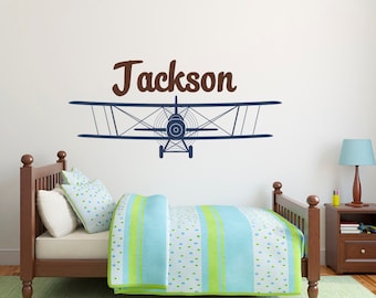 Airplane Wall Decal- Boys Name Wall Decals- Airplane Name Wall Decal- Boys Nursery Wall Decals- Airplane Nursery Kids Boys Room Decor 007