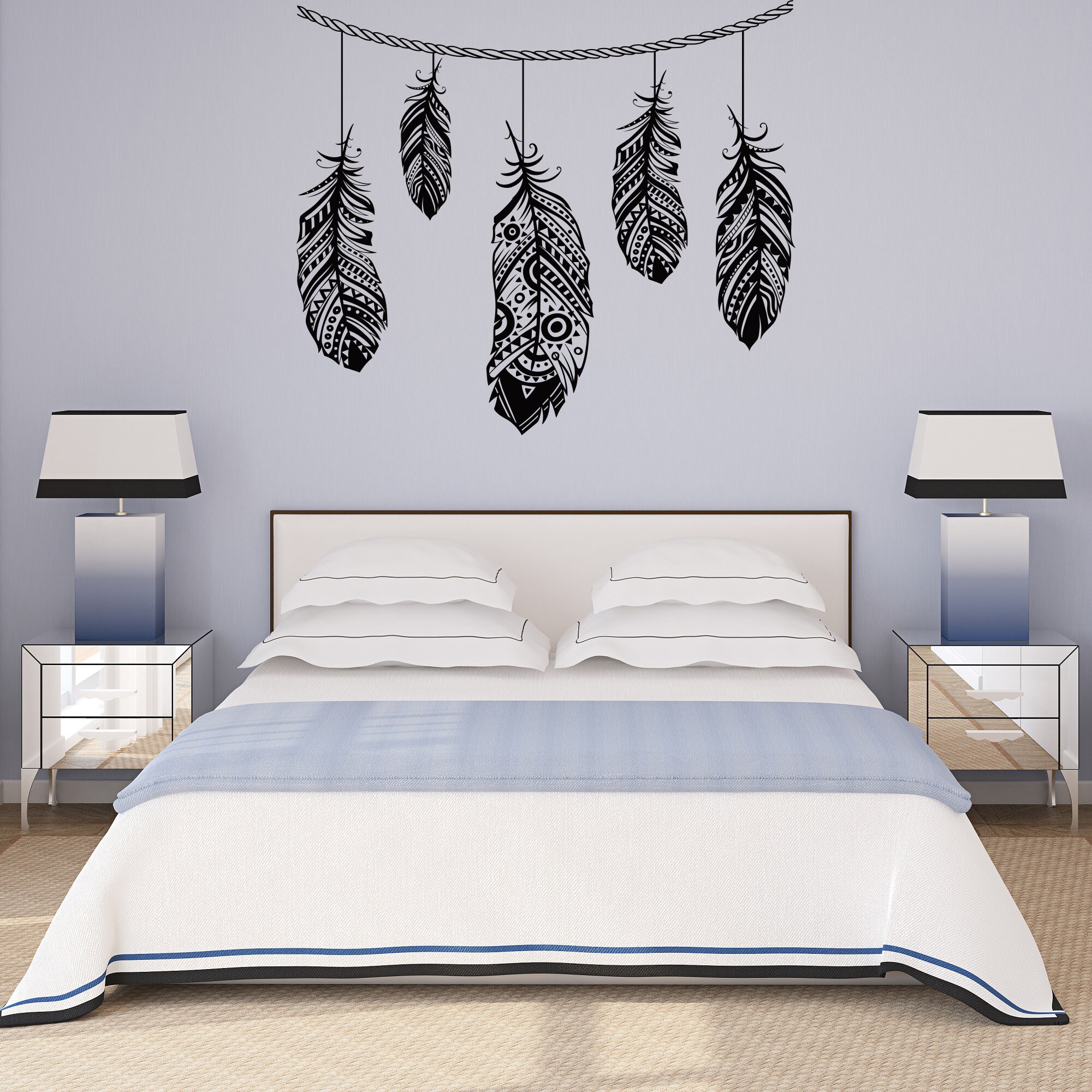 Feather Wall Decal Feather Wall Decor Bohemian Boho Bedroom Etsy UK