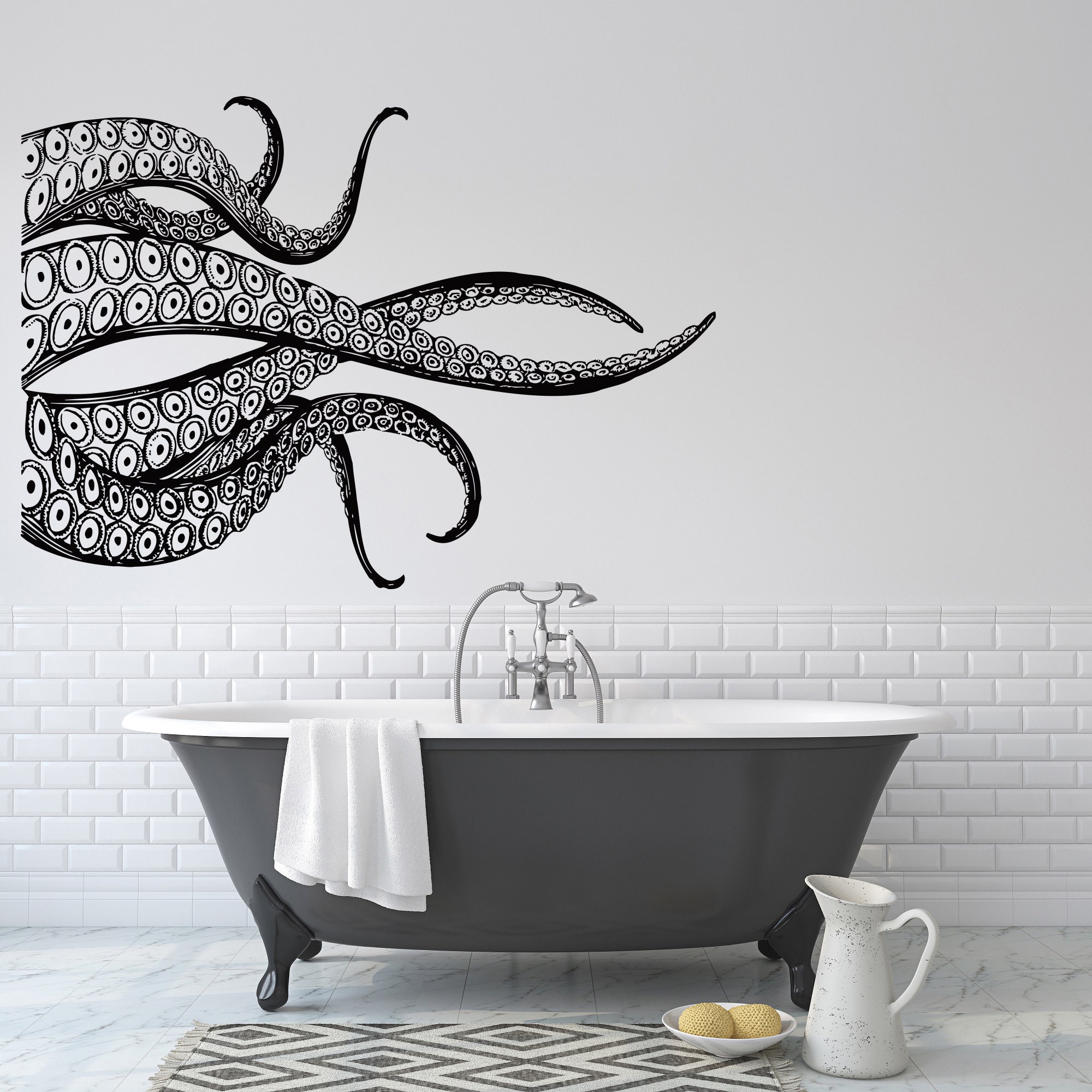 Octopus Tentacle Wall Decal Motivation Sea Ocean Animal Bathroom Vinyl Art Decor