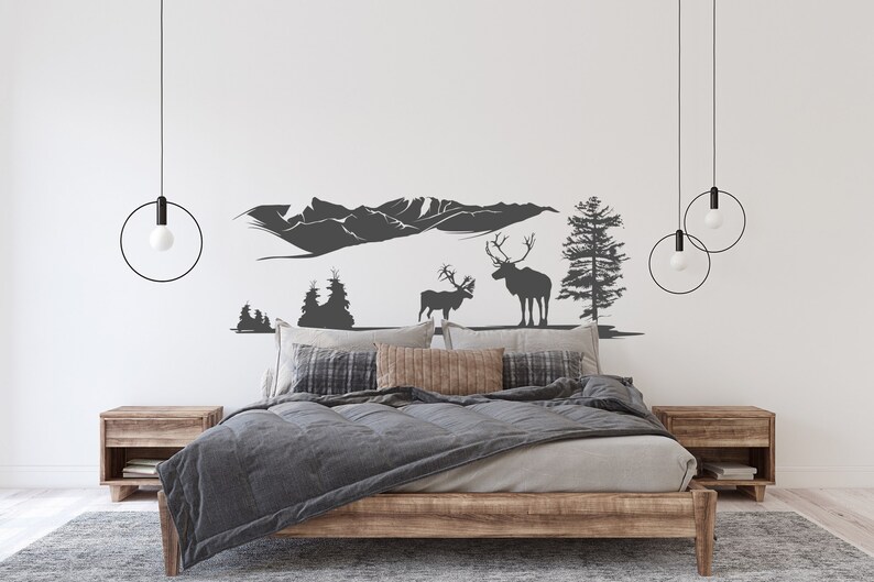 Deer Wall Decal Forest Wall Decal Mountain Wall Decal Etsy