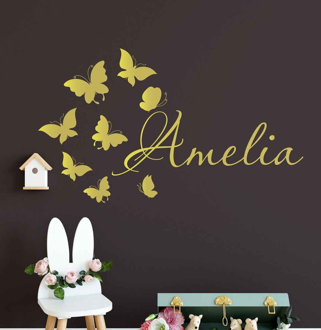 Butterfly Name Wall Decal | Personalised Calligraphy Style Name Wall ...