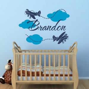 Personalized Airplane Name Wall Decal - Nursery Decor P38