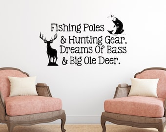 Fishing and Hunting Wall Decal: Bass and Deer Nursery Decor P45