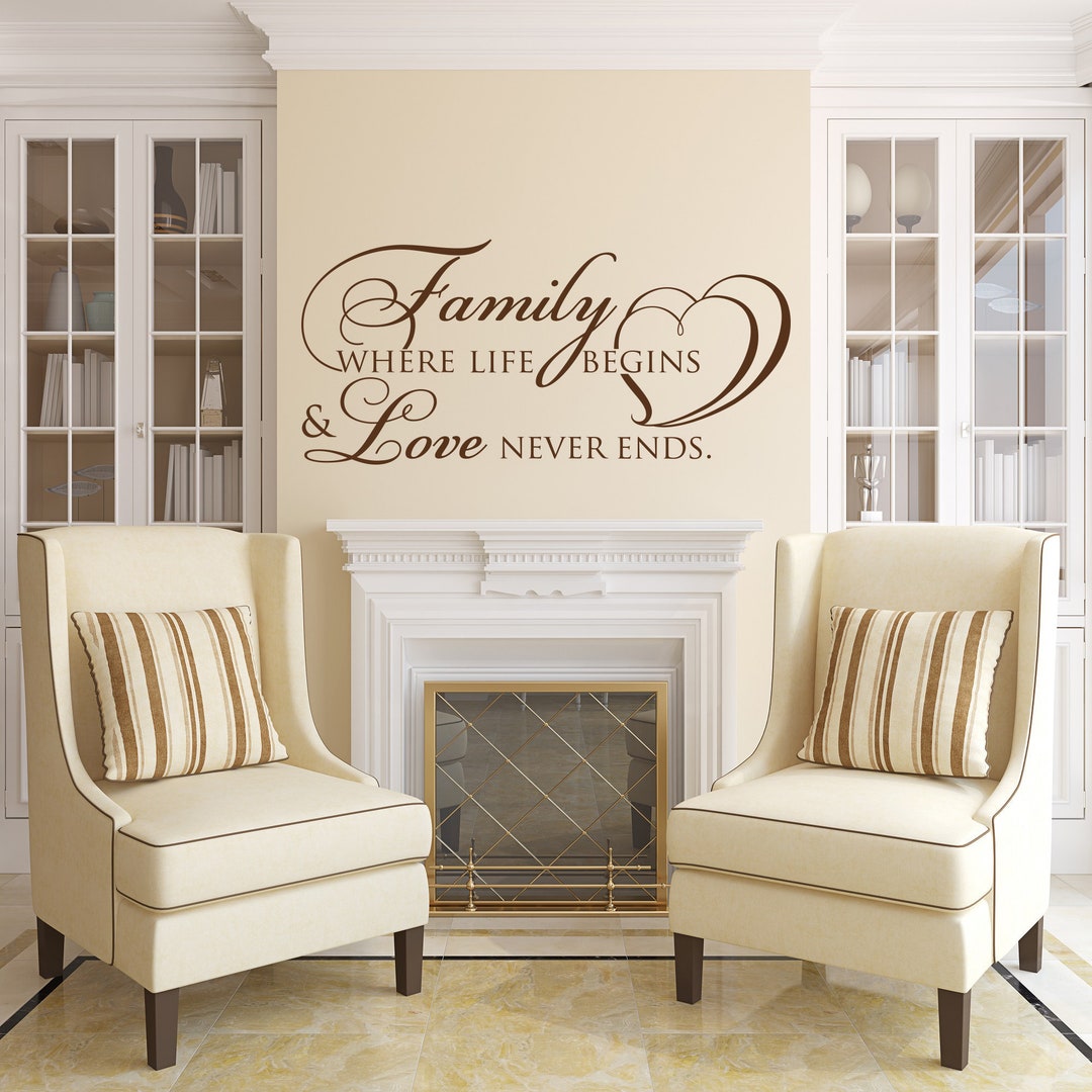 Family Love Never Ends Vinyl Wall Decal: Inspirational Home Decor P60 ...