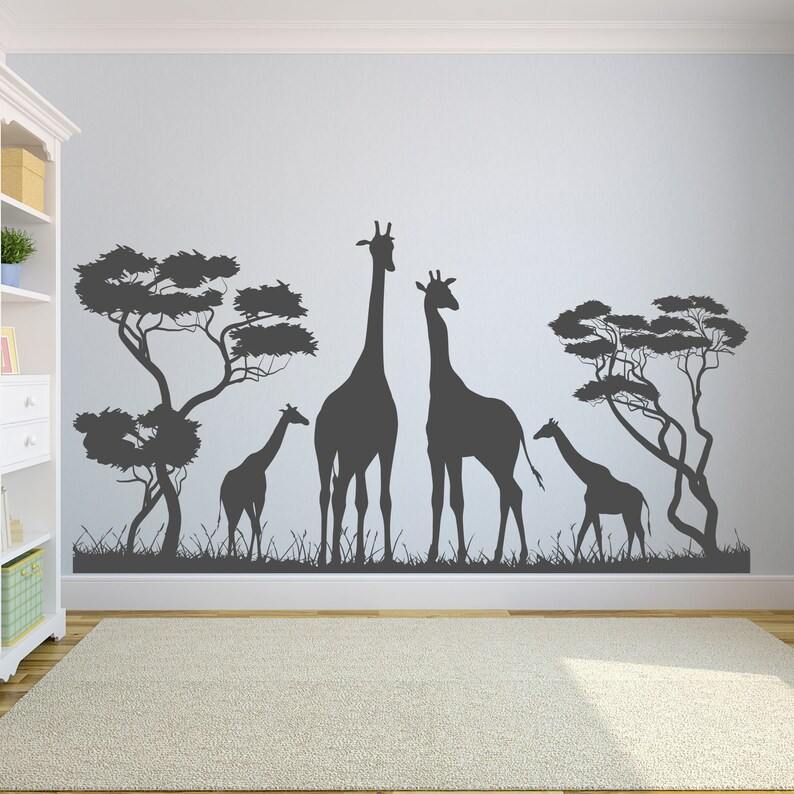 Giraffe Wall Decal: Safari Animals Wall Sticker, Jungle Nursery Decor ...