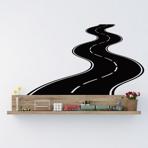 Road Wall Decal Sticker- Roadway Wall Decal - Tire Track Wall Sticker - Curved Road Wall Decal Kids Boys Room Nursery Playroom Decor 245