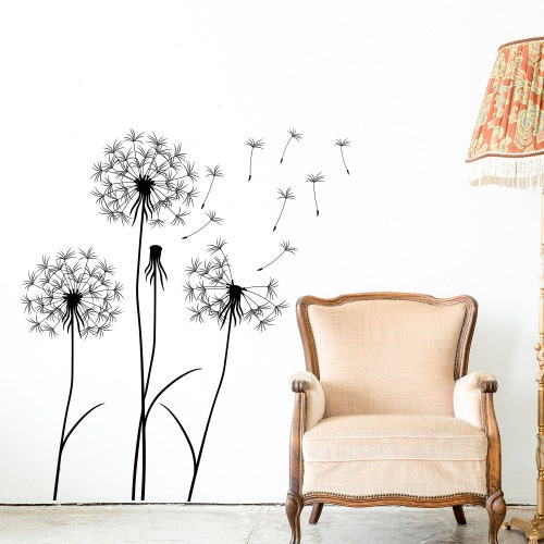 Dandelion Wall Decal Dandelion Seeds Blowing in the Wind Wall Etsy