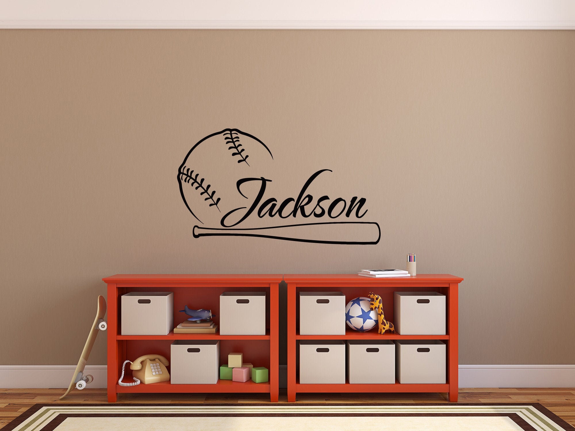 Baseball Wall Decal Name Baseball Personalized Boy Decal Boy Etsy