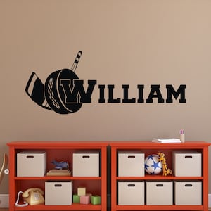 Hockey Name Wall Decal- Hockey Wall Decal with Personalized Name- Hockey Decal- Wall Decal for Boys- Hockey Wall Decor Boys Teens Room 087