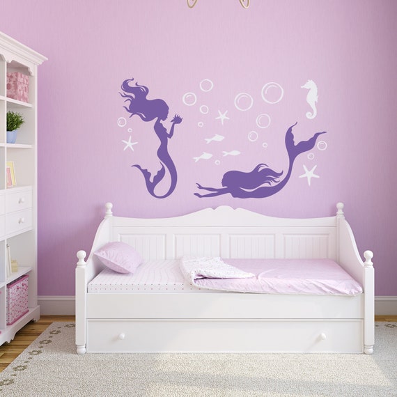 Mermaid Wall Decal Girls Room Decor Mermaid Vinyl Sticker Nursery Wall Decal Memraid Girls Bathroom Mermaid Themed Room Wall Decor 191