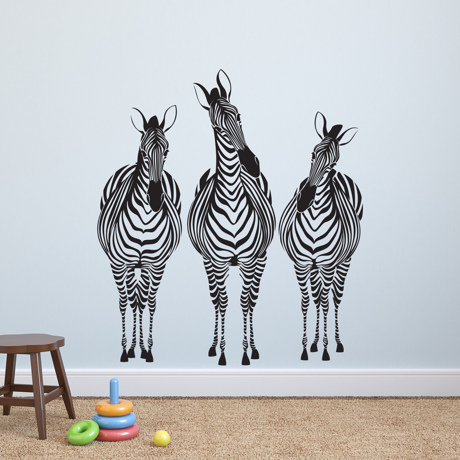 Zebra Wall Stickers Decals Set of 3 Zebras Wild Animals Etsy
