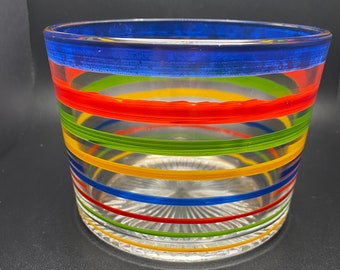 Mid Century Modern 1960s  Striped Ice Bucket  Barware, Bold Fiesta Colors, Blue  Red Green Yellow,  Powers Museum  #698