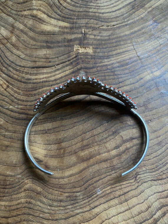 Marvelous Vintage Native American Zuni Inlay Coral Sterling Silver Petite Bracelet Marvelous Vintage Native American Zuni Inlay Coral Sterling Silver Petite Bracelet