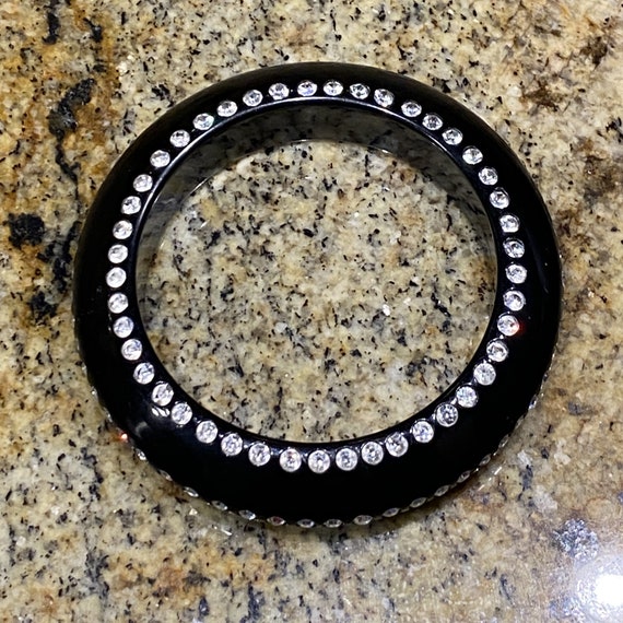 Mid Century Black Plastic Bangle Bracelet  with 3… - image 4