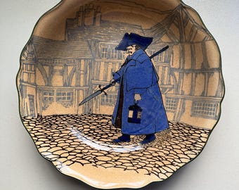 Vintage Royal Doulton Pottery Bowl, The Watchman, Whieldon Glaze, 1920s England
