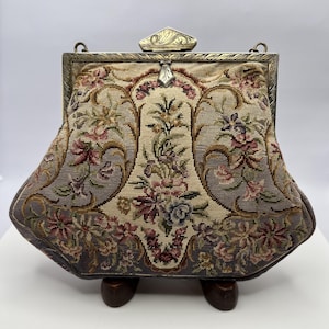 Antique Micro Petit Point Purse Handbag Evening Bag , Stunning Flowers Floral  #1058