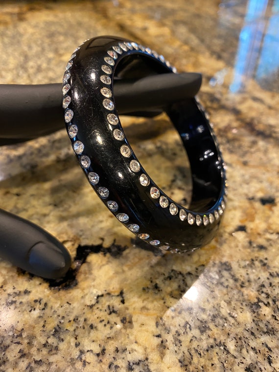Mid Century Black Plastic Bangle Bracelet  with 3… - image 7