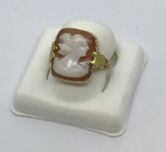 Antique 10K Gold 2 tone Handcarved Shell Cameo Ri… - image 2