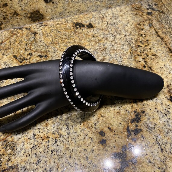 Mid Century Black Plastic Bangle Bracelet  with 3… - image 3