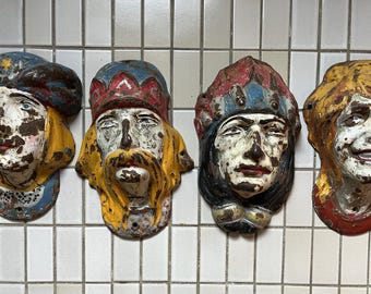 Antique Herschell Spillman Cast Iron Carousel Masks, Set of 4