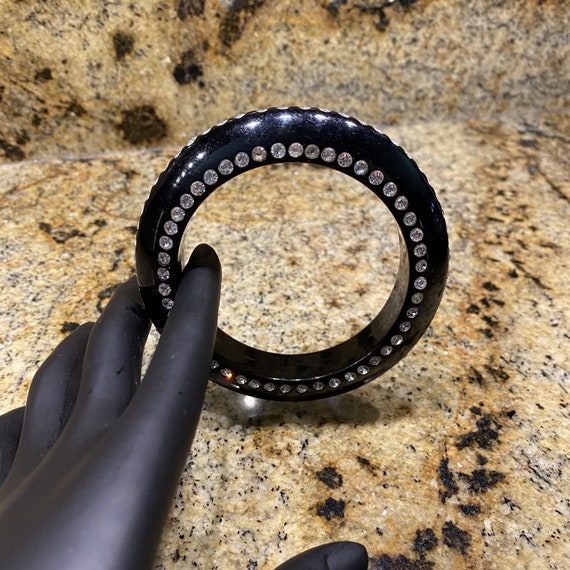 Mid Century Black Plastic Bangle Bracelet  with 3… - image 6