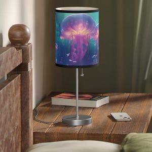 Jellyfish Glow Lamp, Deep Blue Sea Light, Ocean Life Bedside Nightlight, Nautical Decor, Sea Creature Lamp, Sea Life Table Lamp
