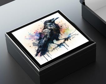 Raven Painting Jewelry Box: Avian Keepsake Casket