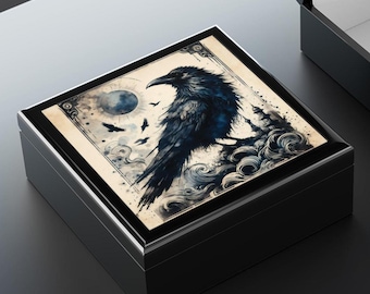 Raven Art Jewelry Box: Gothic Keepsake Casket, Bird Nerd Treasure Chest