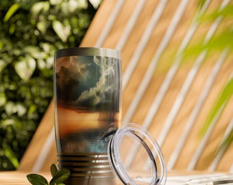 Vaso de viaje de acero inoxidable de 20 oz con diseño de paisaje tormentoso de velero