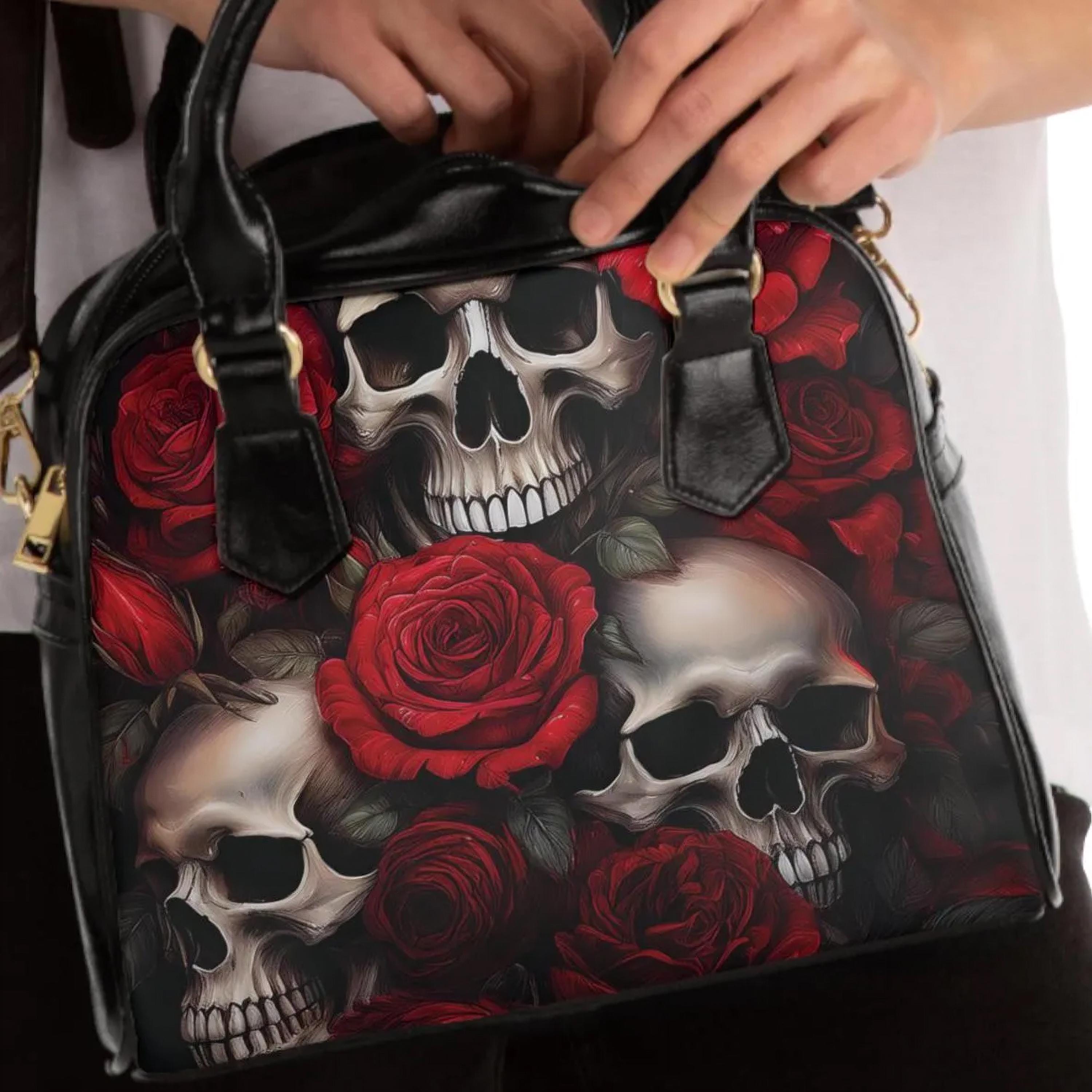 Skull & Rose Vegan Leather Handbag: Gothic Shoulder Bag - Etsy