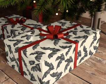 Bat Gift Wrapping Paper: Cream & Black, Spooky Halloween Decor