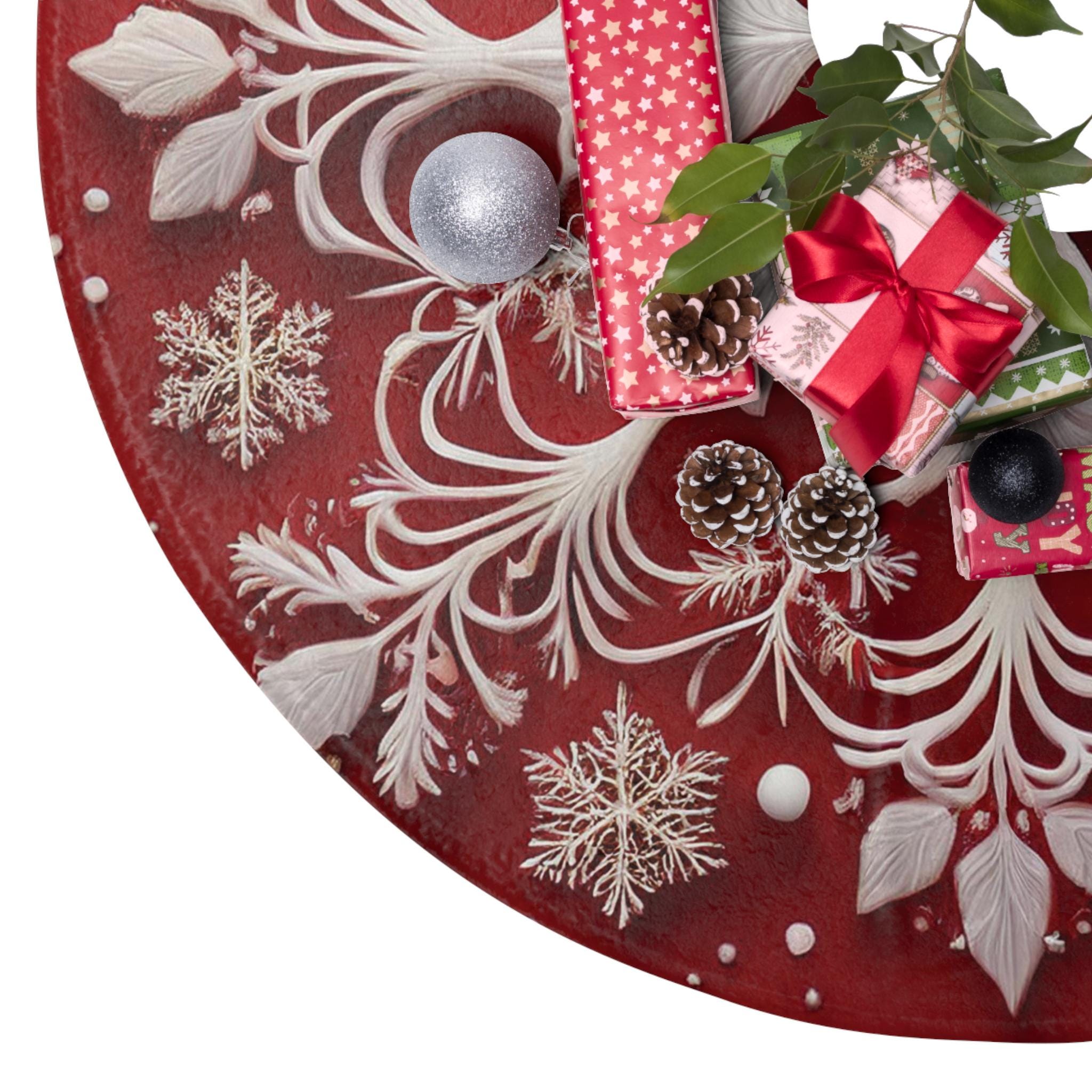 Gonna Per Albero Di Natale In Tela Con Fiocchi Di Neve E Scritta – MACTING, Decorazione Rustica - 5