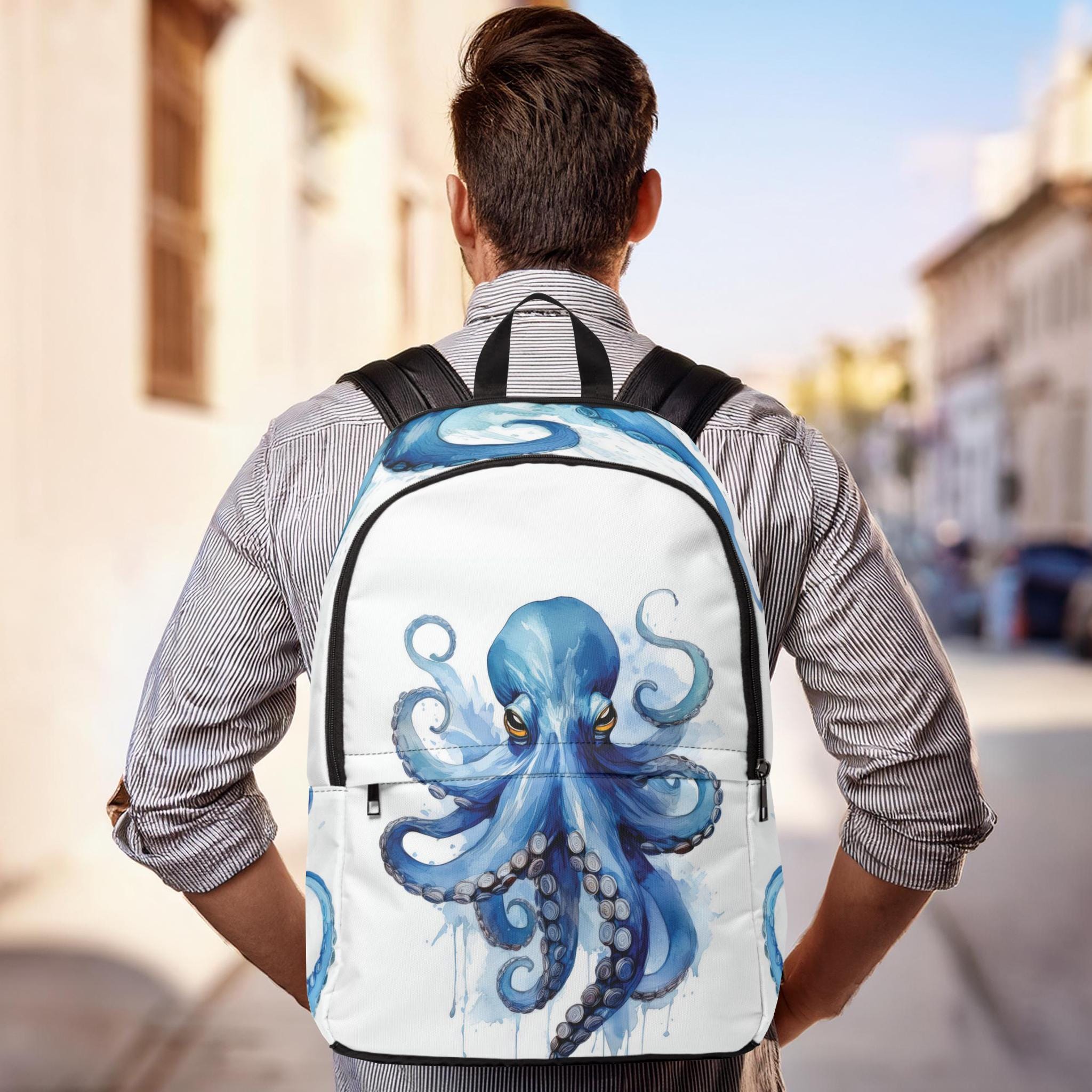 Blue Octopus Backpack: Nautical Kraken Sea Monster Bookbag  display picture 2
