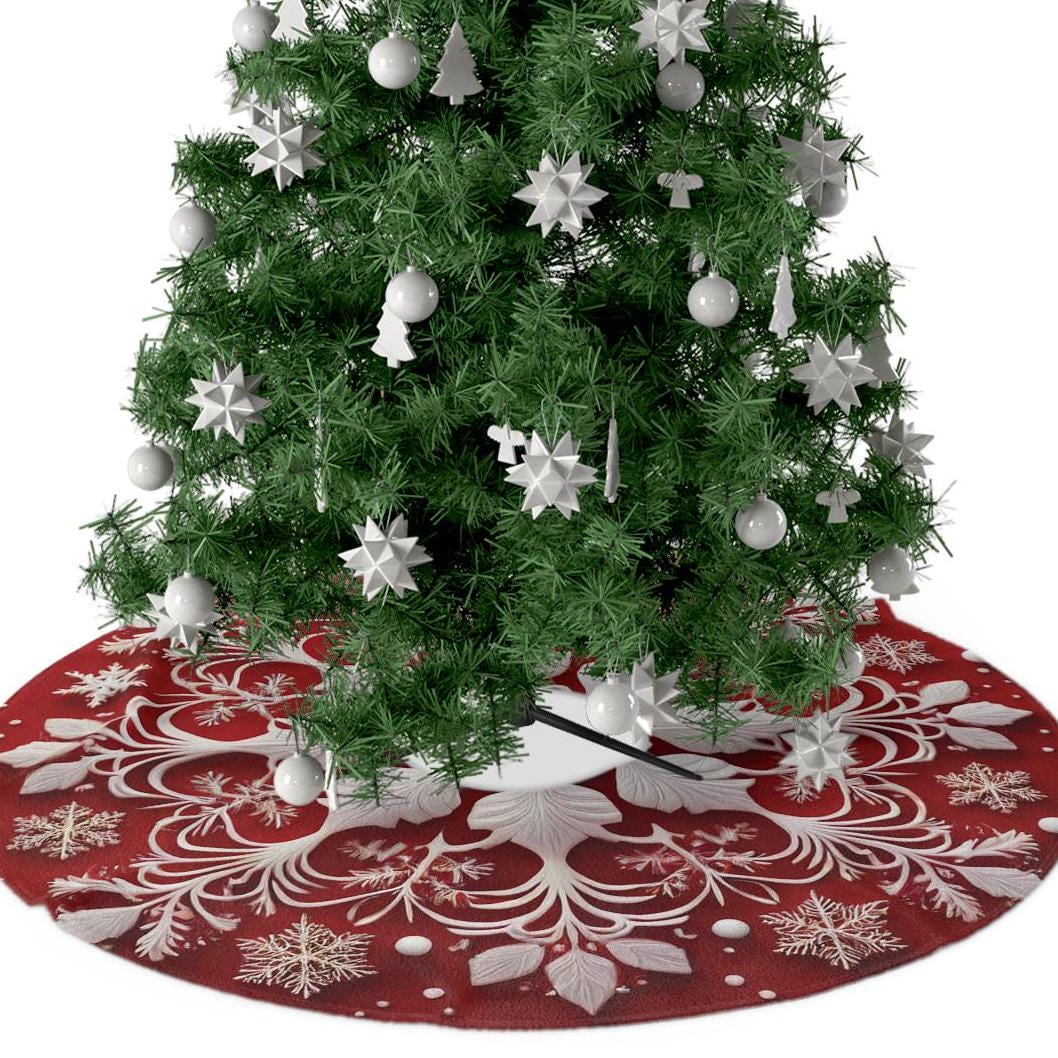 Gonna Per Albero Di Natale MACTING – Tela Di Iuta Con Fiocchi Di Neve Bianchi, Decorazione Natalizia