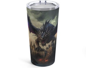 Dragon Attacking Castle-beker: gotische fantasiereismok (20oz)