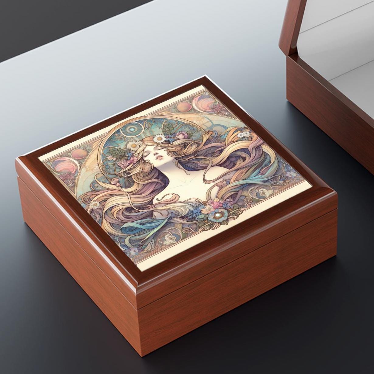 アールヌーボー様式のジュエリーボックス：花柄の思い出の品