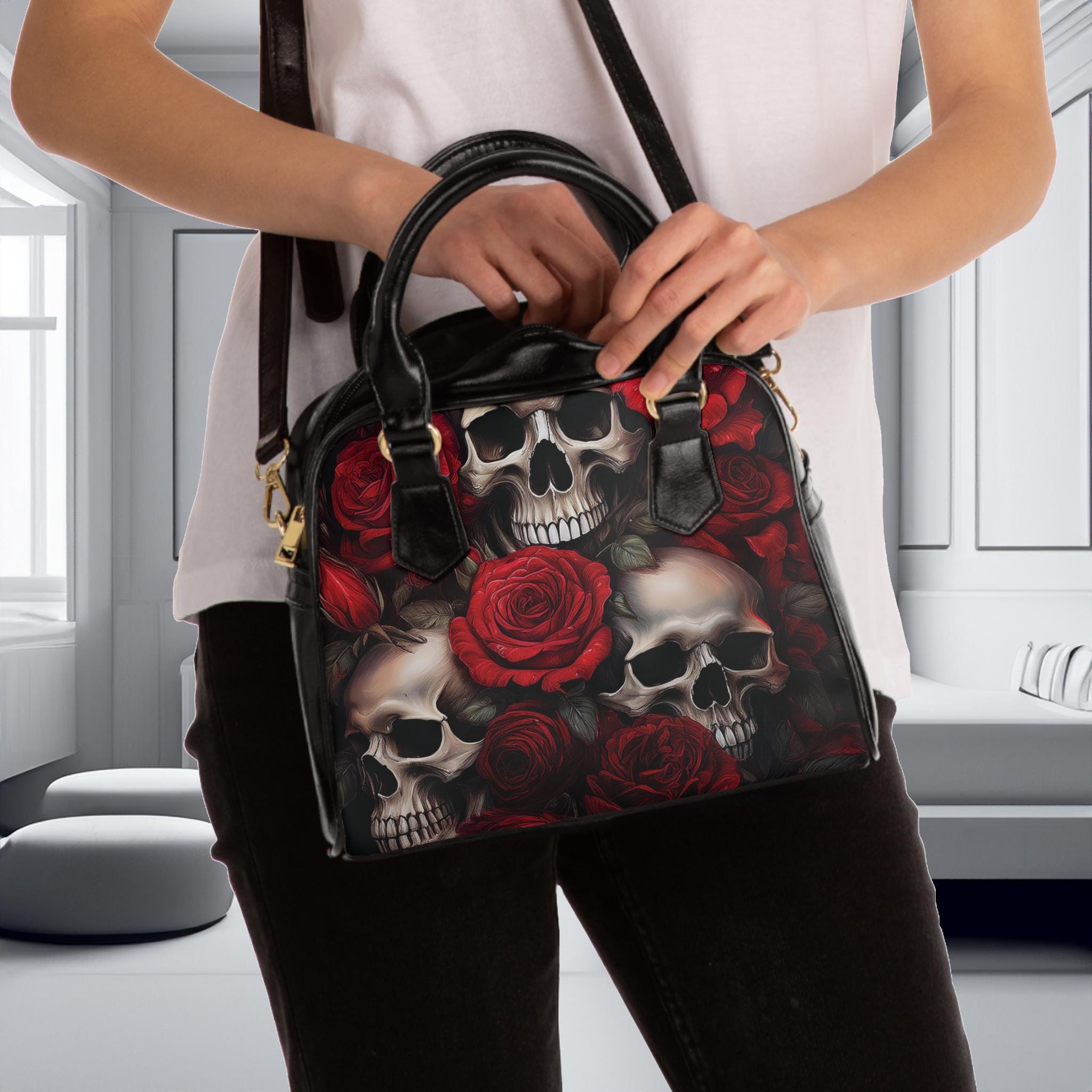 Skull & Rose Vegan Leather Handbag: Gothic Shoulder Bag - Etsy