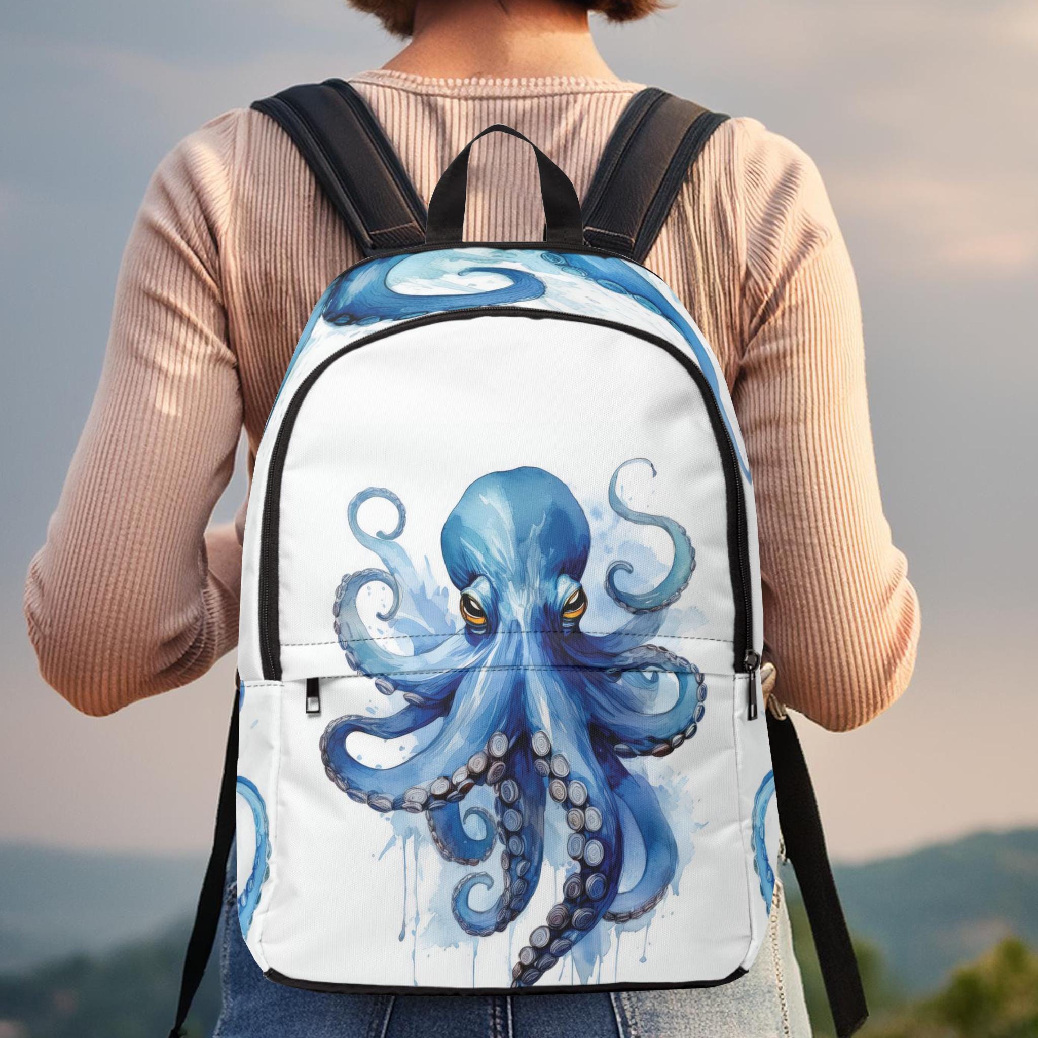 Blue Octopus Backpack: Nautical Kraken Sea Monster Bookbag  display picture 2