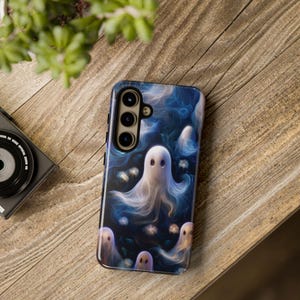 Spooky Ghosts and Flowers Tough Samsung Galaxy Phone Case, Halloween cell case, Whimsical Galaxy S25, S24, S23, S22, S21, S20