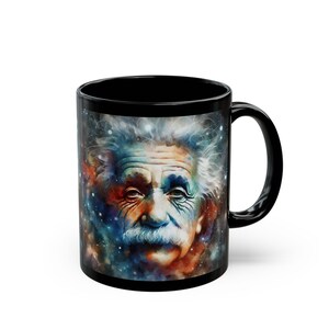 Galaxy Einstein Mug, Gift for Scientist, Physics Art Coffee Cup Black Ceramic 11oz, 15oz, Astronomy Decor, Teacher Present, Space Lover
