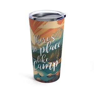 Happy Camper Tumbler 20oz: RV Lake Mountain Design