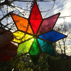 Stained Glass Star. Copper Rainbow Suncatcher, Multi Coloured Handmade Hanging Window Panel, Garden Art Home Decoration CRhodesGlassArt image 3