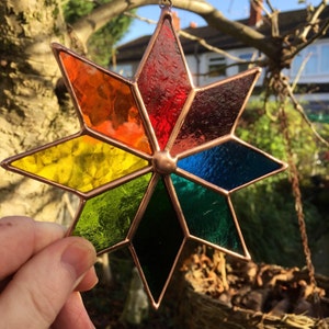 Stained Glass Star. Copper Rainbow Suncatcher, Multi Coloured Handmade Hanging Window Panel, Garden Art Home Decoration CRhodesGlassArt image 2