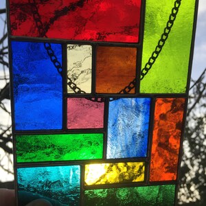 Stained Glass Panel. Multi Coloured Abstract Suncatcher, Handmade Hanging Window Indoor Home Decoration, Garden Decor Art CRhodesGlassArt image 3