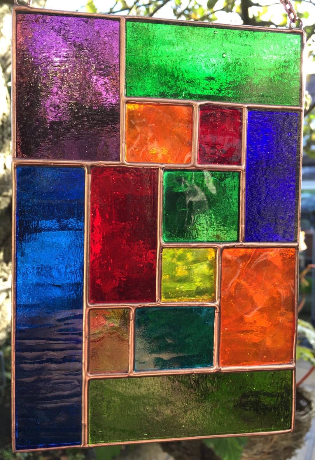 Copper Stained Glass Panel. Multi Coloured Suncatcher Abstract Etsy