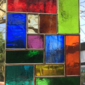 Stained Glass Panel. Multi Coloured Abstract Suncatcher, Handmade Hanging Window Indoor Home Decoration, Garden Decor Art CRhodesGlassArt image 1