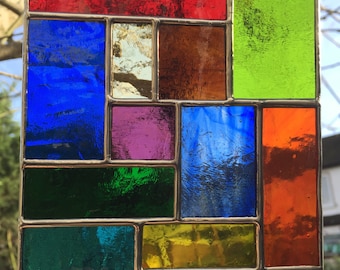 Handmade Stained Glass Suncatcher: Multi-Colored Abstract Window Panel