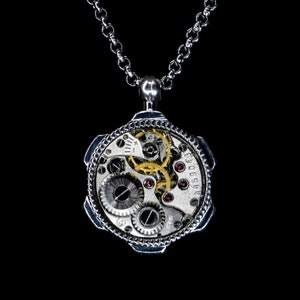 Sterling Silver Men&#39;s Pendant, Vintage Round Silver Necklace, Circular Pendant for Men, Rugged Casual Dog Tag Pendant, Recycled Steampunk