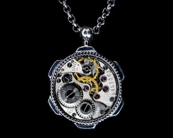 Steampunk Sterling Silber Herren Anhänger: Vintage Uhrwerk Halskette